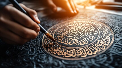 Intricate Calligraphy Art on Textured Surface with Pen