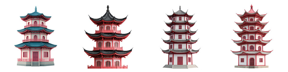 Obraz premium Striking Traditional Japanese Pagoda Architecture in Red and White Colors Ornate Decorative Multi Tiered Roof Structure with Oriental Design and Heritage