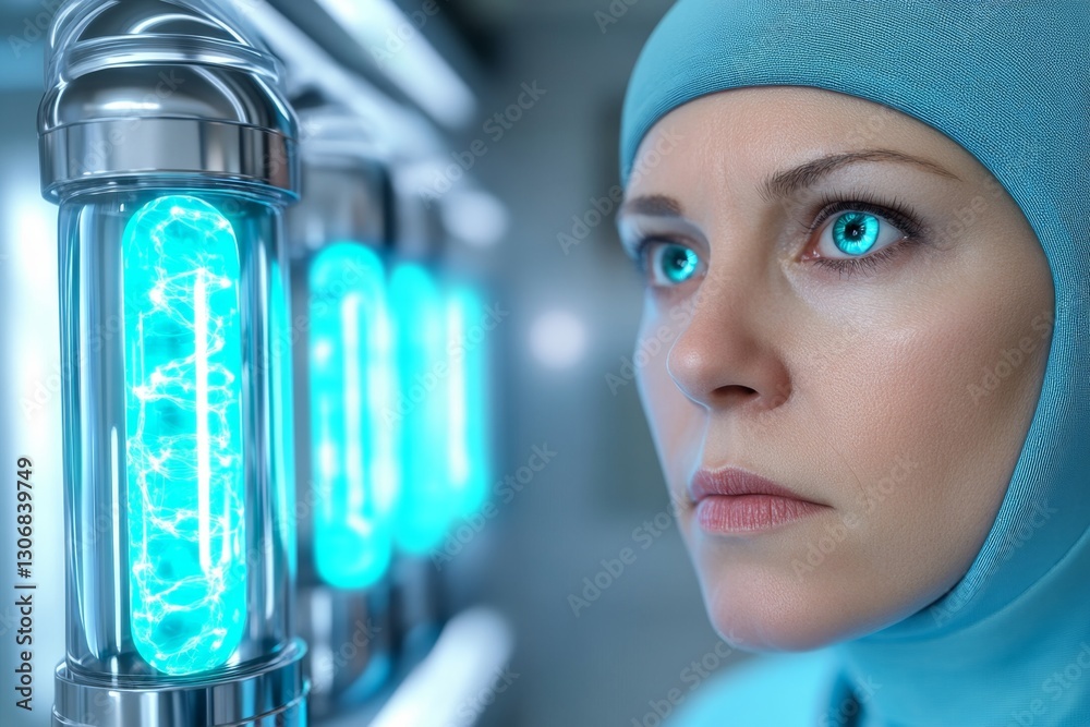 Poster A futuristic laboratory where scientists are genetically engineering hybrid creatures from multiple phyla, glowing test tubes filled with bioluminescent life forms