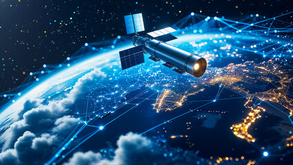 satellite flies over planet earth
