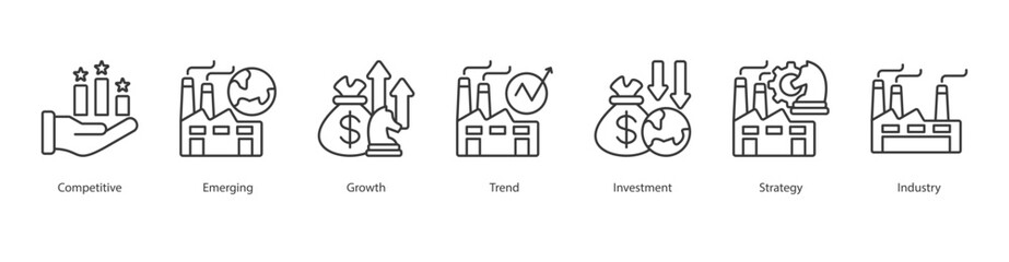 Globalization Trends Icon Sheet trend, competitive, emerging, growth, investment, strategy, industry