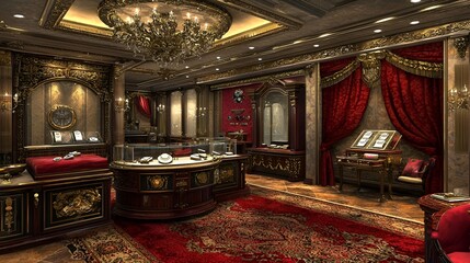 Luxurious antique jewelry store interior