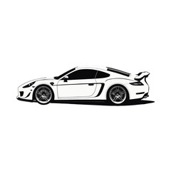 Fototapeta premium Grayscale illustration Clip Art of a High-speed racing car showcasing sleek design and aerodynamic features from an aerial perspective during the competition
