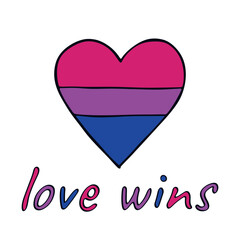 Colorful heart shape Bisexual pride flag Happy pride day LGBTQIA community Pride Month Vector hand drawn doodle for posters, stickers, logo, cards