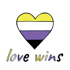 Colorful heart shape Non-binary pride flag Happy pride day LGBTQIA community Pride Month Vector hand drawn doodle for posters, stickers, logo, cards