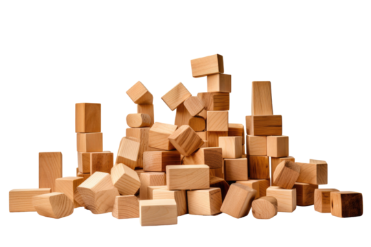 wooden building blocks on transparent background
