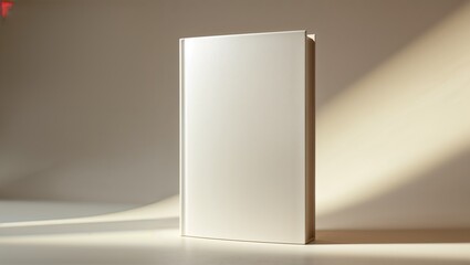 Blank white hardcover book standing in sunlight