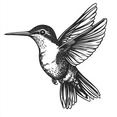 Obraz premium Detailed illustration of a hummingbird in flight, showcasing its vibrant feathers and dynamic pose