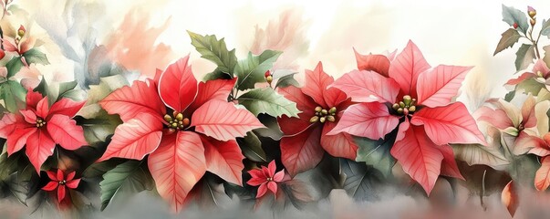 Colorful Poinsettia Flowers on Soft Background for Holiday Decor