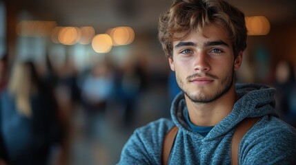 portrait of male college student at campus looking at camera