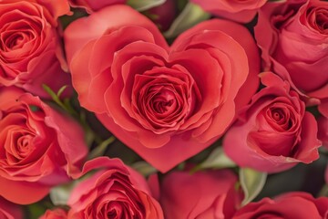 Fototapeta premium Heart-Shaped Rose Amidst Red Blossoms Captures Romantic Floral Elegance