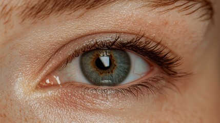 Obraz premium Close-up of a person's eye. the eye is a beautiful shade of blue with a hint of brown. the iris is a deep brown color and the pupil is a lighter shade of green.