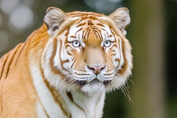 Fototapeta premium A legendary golden tiger with luminescent stripes prowling through an enchanted jungle