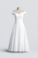 Fototapeta premium White wedding dress isolated on grey background