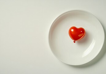 Red heart balloon on white plate