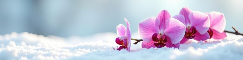 Obraz premium A delicate orchid blooms on the snowy white surface, texture, bloom, nature