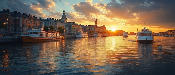 Stockholm Sunset River Scene