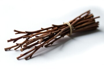 Bundle of twigs and branches on white background, twigs, natural fiber