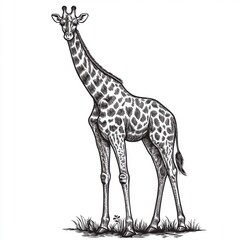 Obraz premium Detailed illustration of a standing giraffe in a natural setting, showcasing its unique patterns and posture