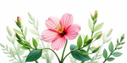 Fototapeta premium Foliage and flower isolated against a plain white background, plant details, isolation