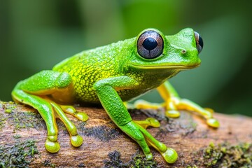 A mossy frog blending perfectly into a tree branch, its camouflage nearly flawless