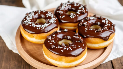 Chocolate Glazed Donuts with Sprinkles – Homemade Bakery Treat. Generative AI