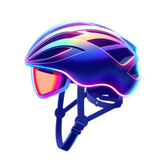 Cycling helmet holographic 3D icon. neon symbol vector illustration isolated on white background. Generative AI