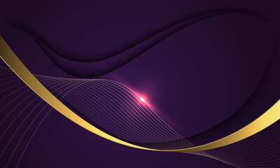 Abstract gold line ribbon curve overlap on purple fabric wave design modern luxury elegant background vector