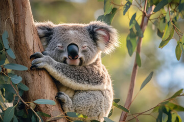 Obraz premium A serene moment of a koala in a eucalyptus tree