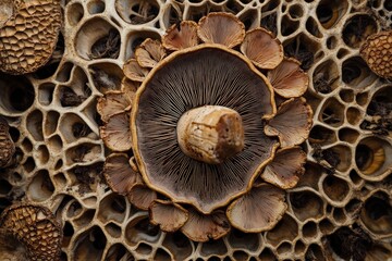 Intricate Patterns of Porcini Cep Mushrooms Captured in Natural Habitat During the Golden Hour