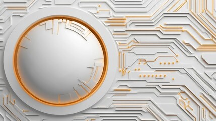 Obraz premium Abstract White and Gold Circuit Board with Central Sphere