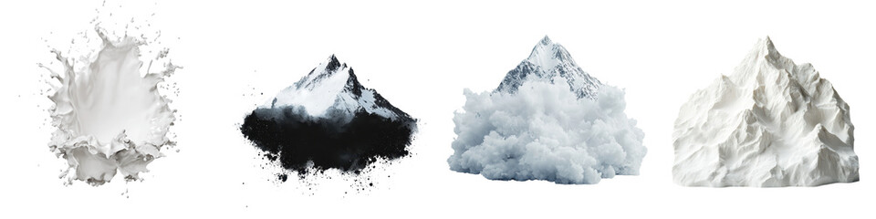 Dramatic and Mystical Mountainous Landscapes Shrouded in Swirling Ethereal Mist and Icy Snow Flurries Creating an Atmospheric and Serene Wilderness Scene