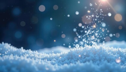 Fototapeta premium Sparkling snow crystals float in mid-air on a swirling background, shimmer, sparkle