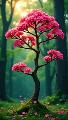 Tree with colorful flowers on branches in the forest, color, blossom, blossoms