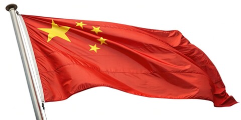 China Flag High Resolution Image,  Deep Depth of Field Photography, Chinese National Flag, Red Flag with Yellow Stars,  Detailed Fabric Texture, Vibrant Colors, China Flag Photo