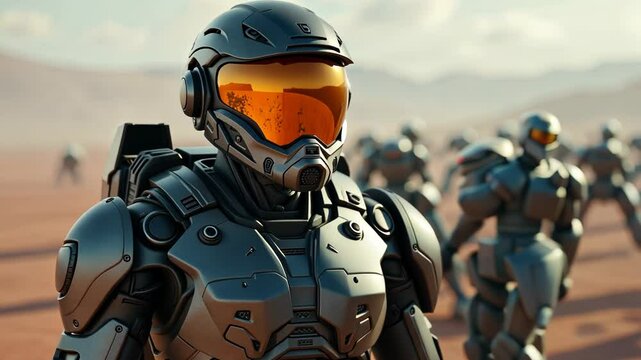 Futuristic Robot Soldier on a Desolate Planet