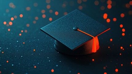 graduation cap with a tassel against a blue bokeh background. Symbol of academic achievement, education, and success. Perfect for graduation, scholarships, and career growth themes
