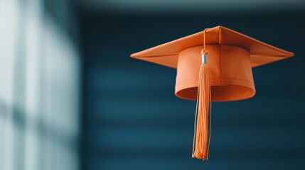 graduation cap with a tassel against a blue bokeh background. Symbol of academic achievement, education, and success. Perfect for graduation, scholarships, and career growth themes