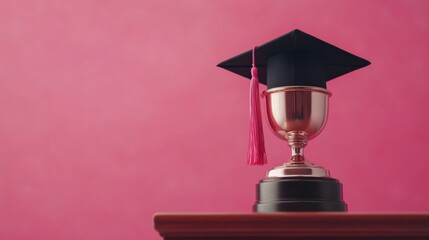 A gleaming scholarship trophy adorned with a graduation cap, symbolizing the rewards of financial aid in higher education, academic excellence, and the pursuit of knowledge and success