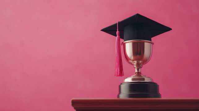 A gleaming scholarship trophy adorned with a graduation cap, symbolizing the rewards of financial aid in higher education, academic excellence, and the pursuit of knowledge and success - Powered by Adobe