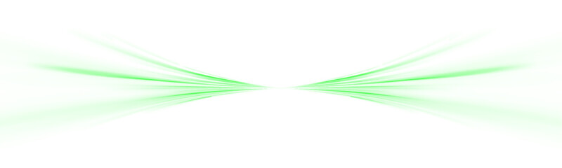 Neon speed lines vector background. Futuristic motion blur effect in green. Abstract glowing road lights. Cyberpunk technology design. Fast light streaks. Digital flow. Vector illustration. PNG.