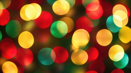 Abstract Christmas bokeh effect with vibrant red, green, and gold lights glowing, creating a festive atmosphere with clear copy space.