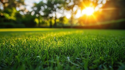 Bright sunny day highlighting the lush green grass in nature