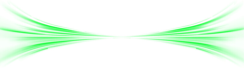 Abstract futuristic neon light trails. Green glowing speed lines on a dark background. Digital technology motion effect. High-speed energy flow. Cyber-inspired design. Vector illustration. PNG.