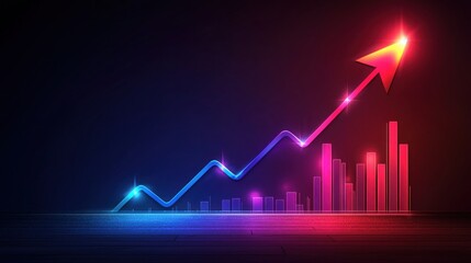 Fototapeta premium Glowing upward arrow and charts indicate financial or economic growth
