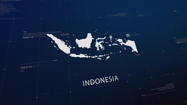 Indonesia country map comes to life with cinematic panning, unveiling key details, the capital, and slogan, providing an engaging background for corporate and commercial use