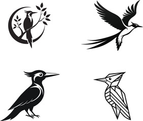 Birds Silhouettes Vector Icons Bundle Set Elegant Avian Clipart Collection, Silhouettes Of  Defferents Types Birds Symbol Illustration.