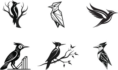 Birds Silhouettes Vector Icons Bundle Set Elegant Avian Clipart Collection, Silhouettes Of  Defferents Types Birds Symbol Illustration.