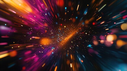 Fototapeta premium A burst of laser beams of varying colors cutting across a dark space, leaving ample room for copy or text overlay.
