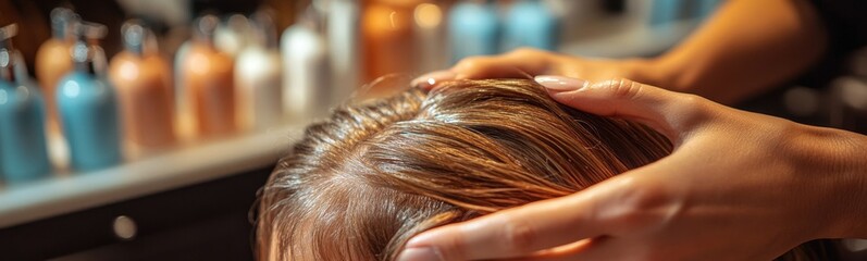 Fototapeta premium Hairstylist’s hands running through a client’s freshly styled hair